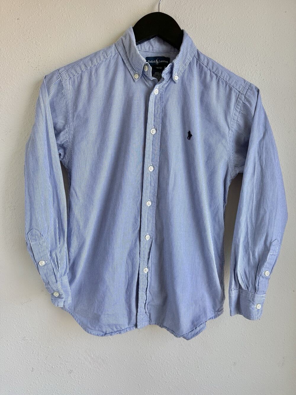 Polo Ralph Lauren Shirt Youth Medium 8-10 Blue Stripe Button Down Navy Pony